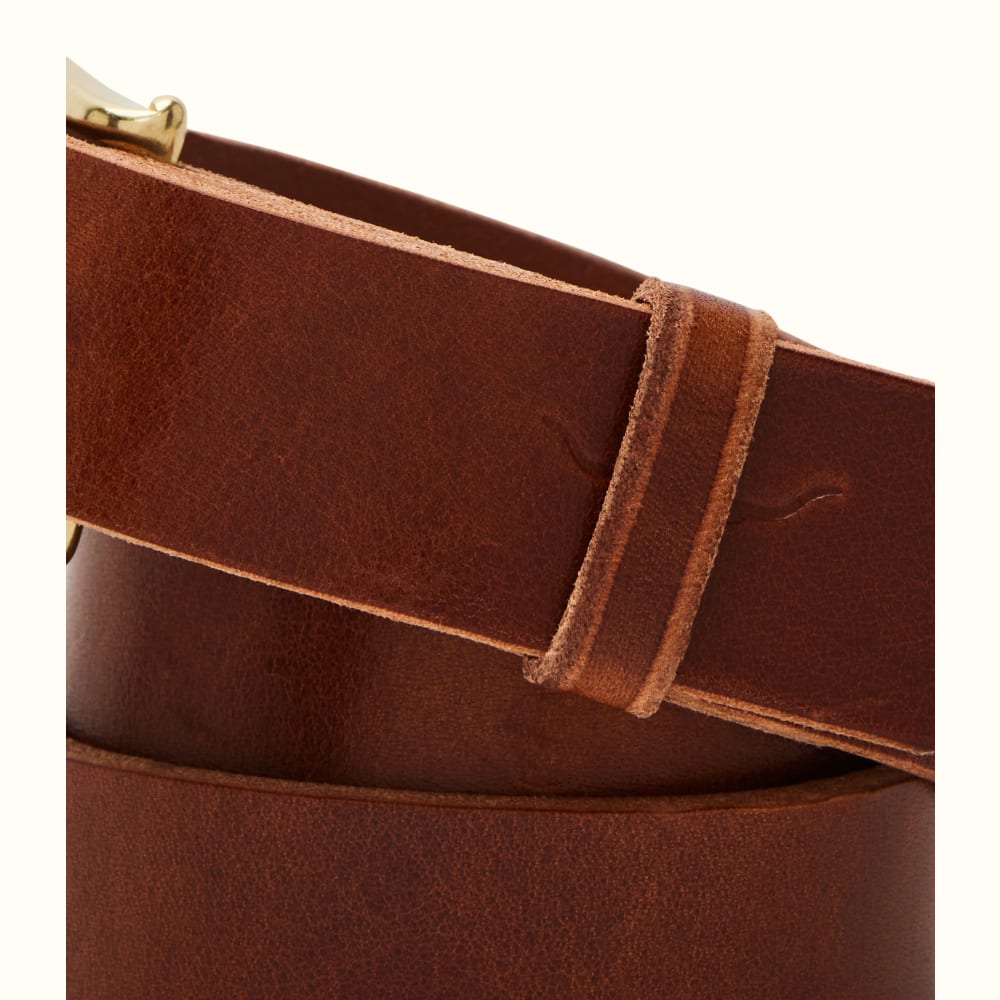 Brown Pebbled Leather Belt, Signature Buckle (Antique Brass)