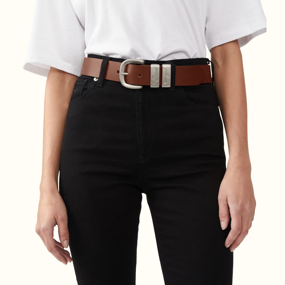 Dark Tan 1 1/2 Inch 3 Piece Solid Hide Belt