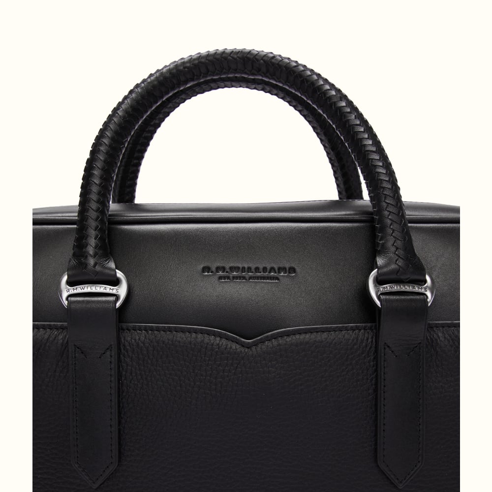 Henry Textured Leather Briefcase - Black