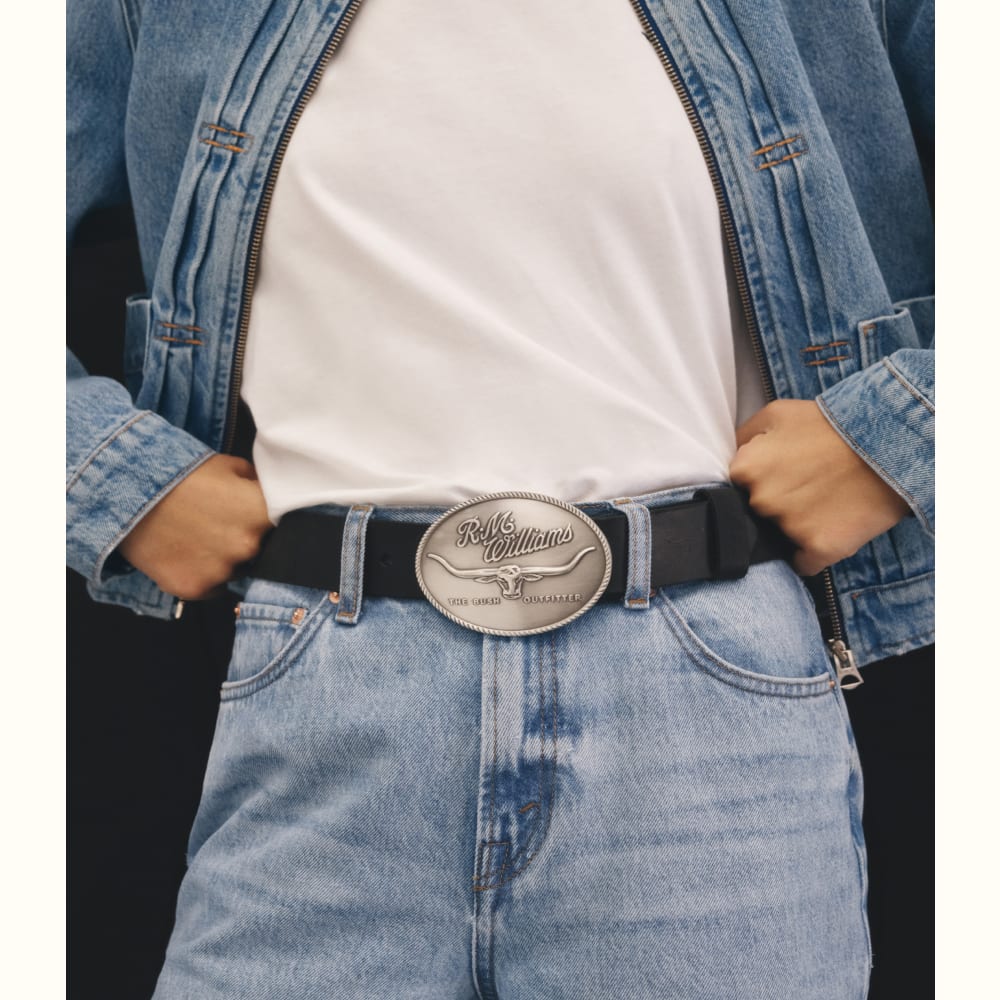 Silver R.M.Williams Logo Buckle R.M.Williams Belts R.M