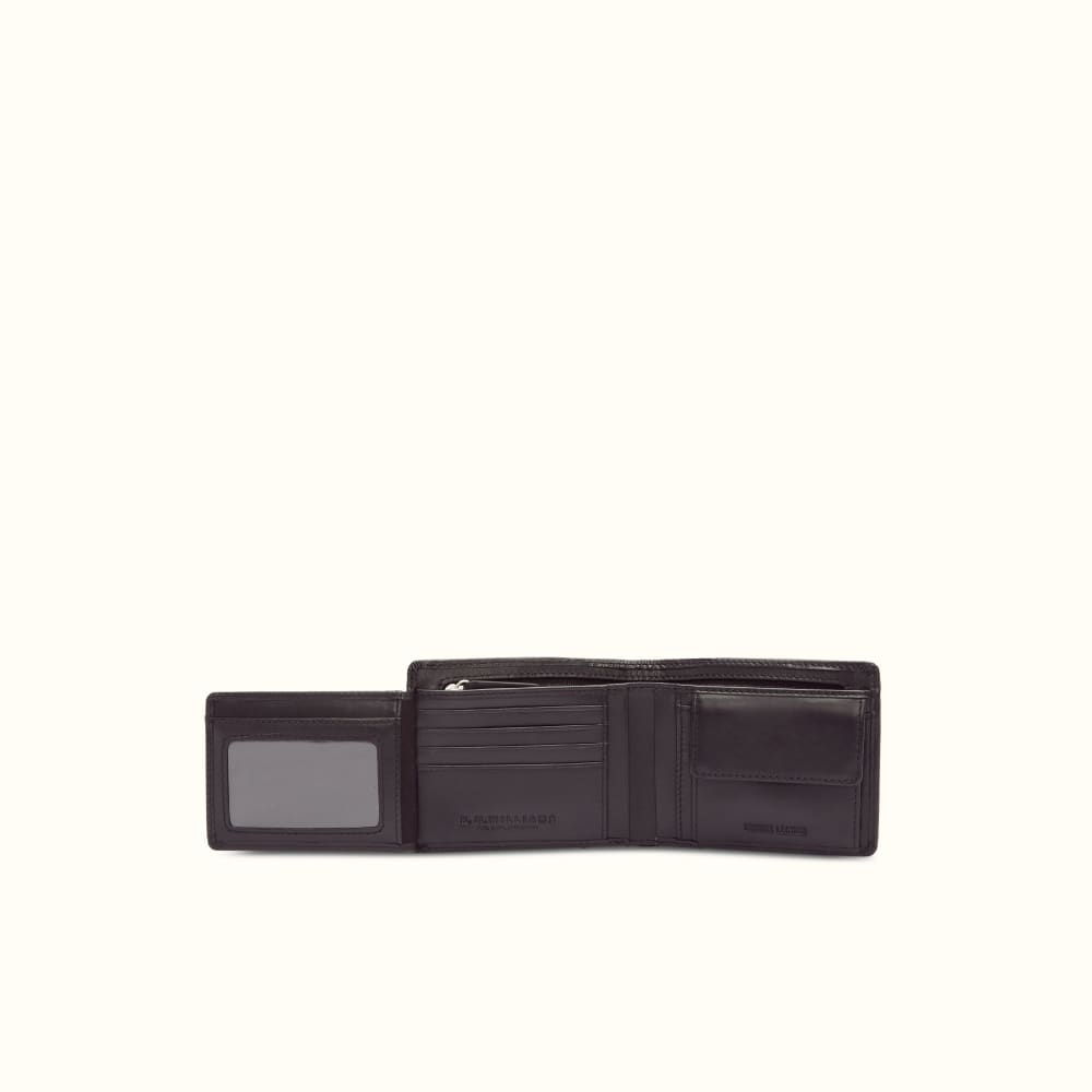 Mens leather wallet with coin pocket top