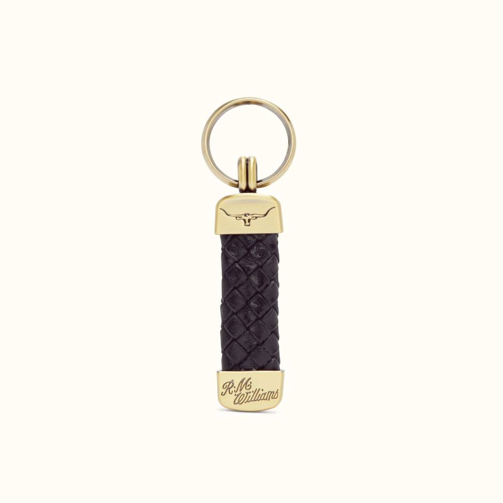 Keychain in black leather with embossing