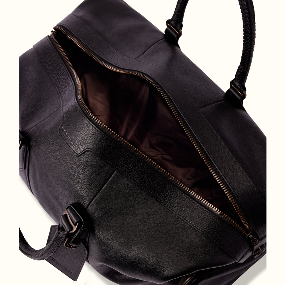 Mens black leather holdall bag deals