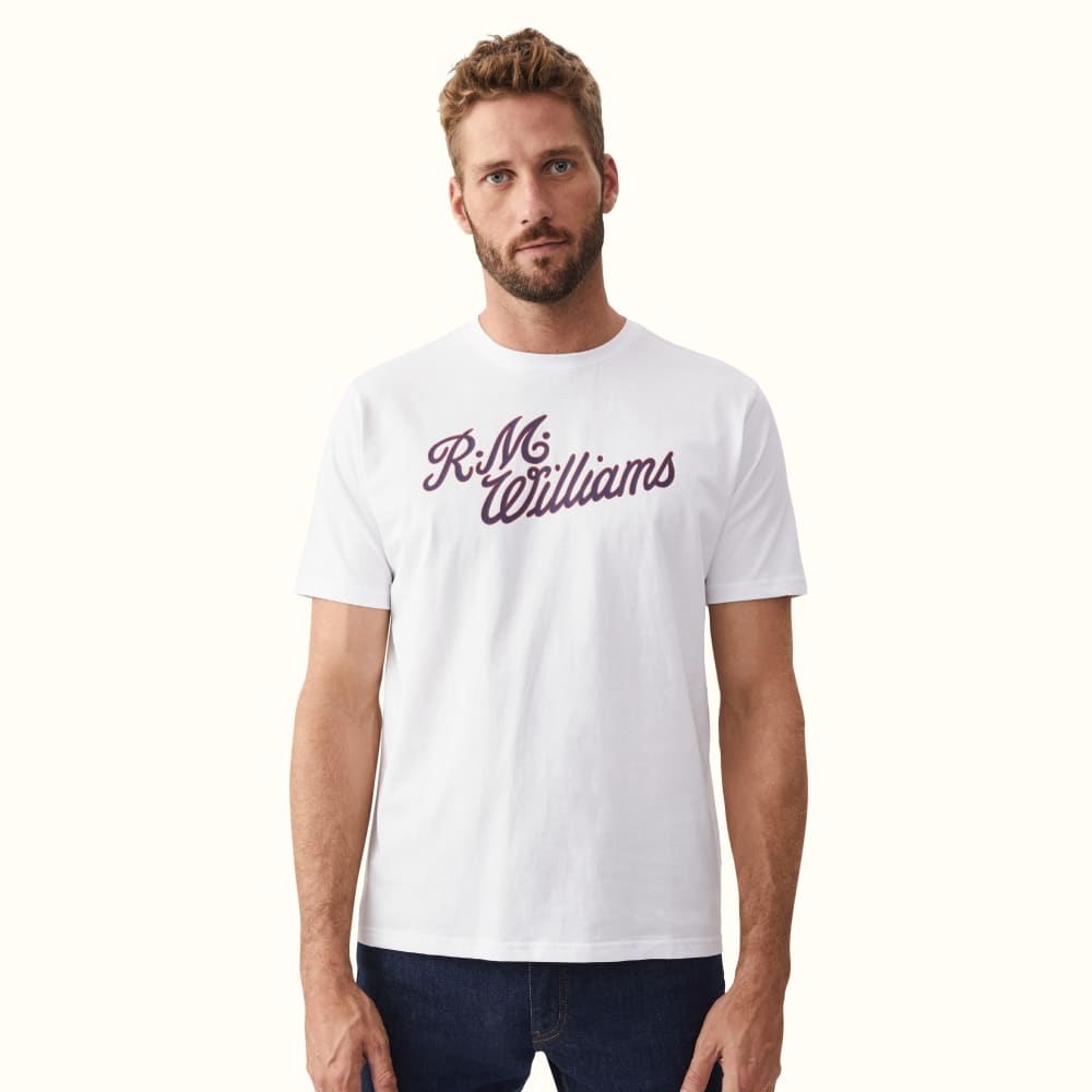 White/Red R.M.W. Script T-Shirt, R.M.Williams T-Shirts