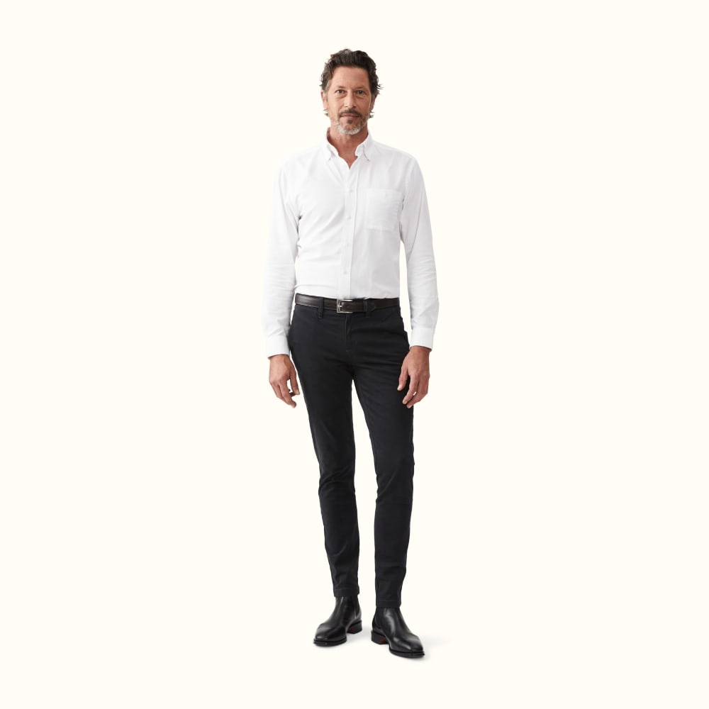 White Cotton Poplin Button Front Pull On Pants