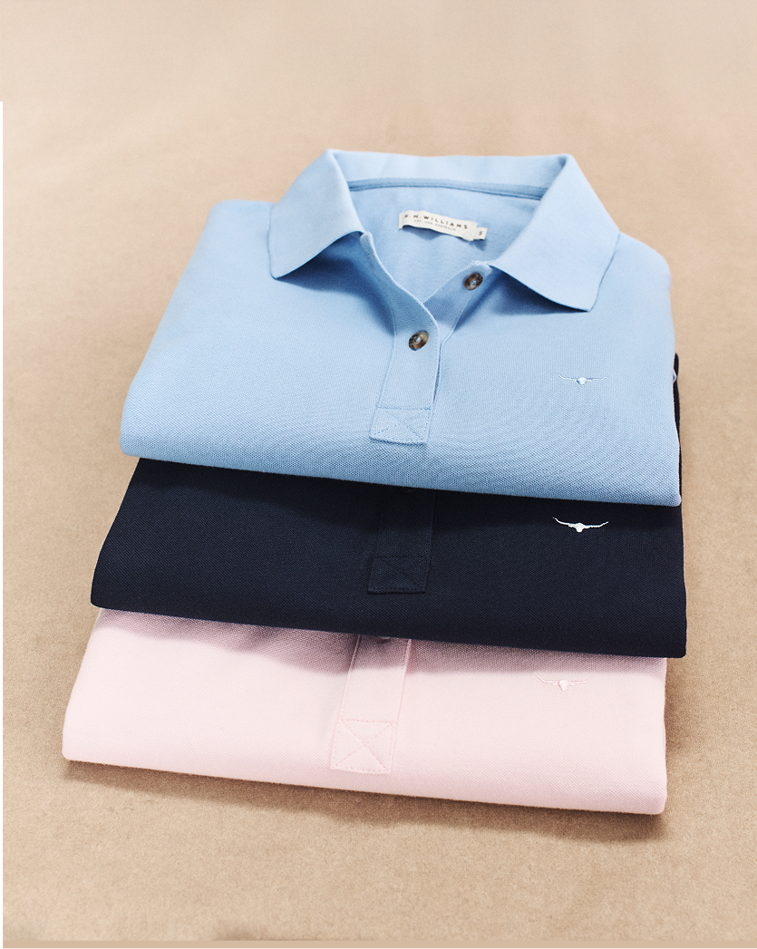Polos and rugby jerseys.