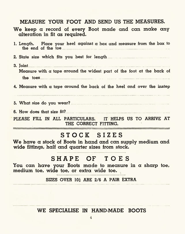 R.M.Williams first made to measure order forms