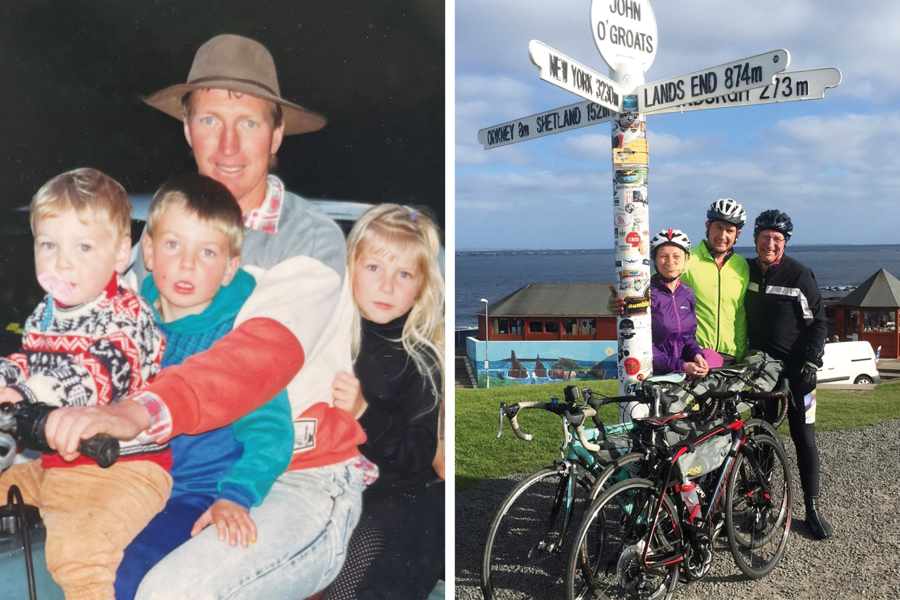 Barry with Matty, Andrew and Deborah; completing a marathon ride from the  bottom of the UK to the top with Andrew and Deborah
