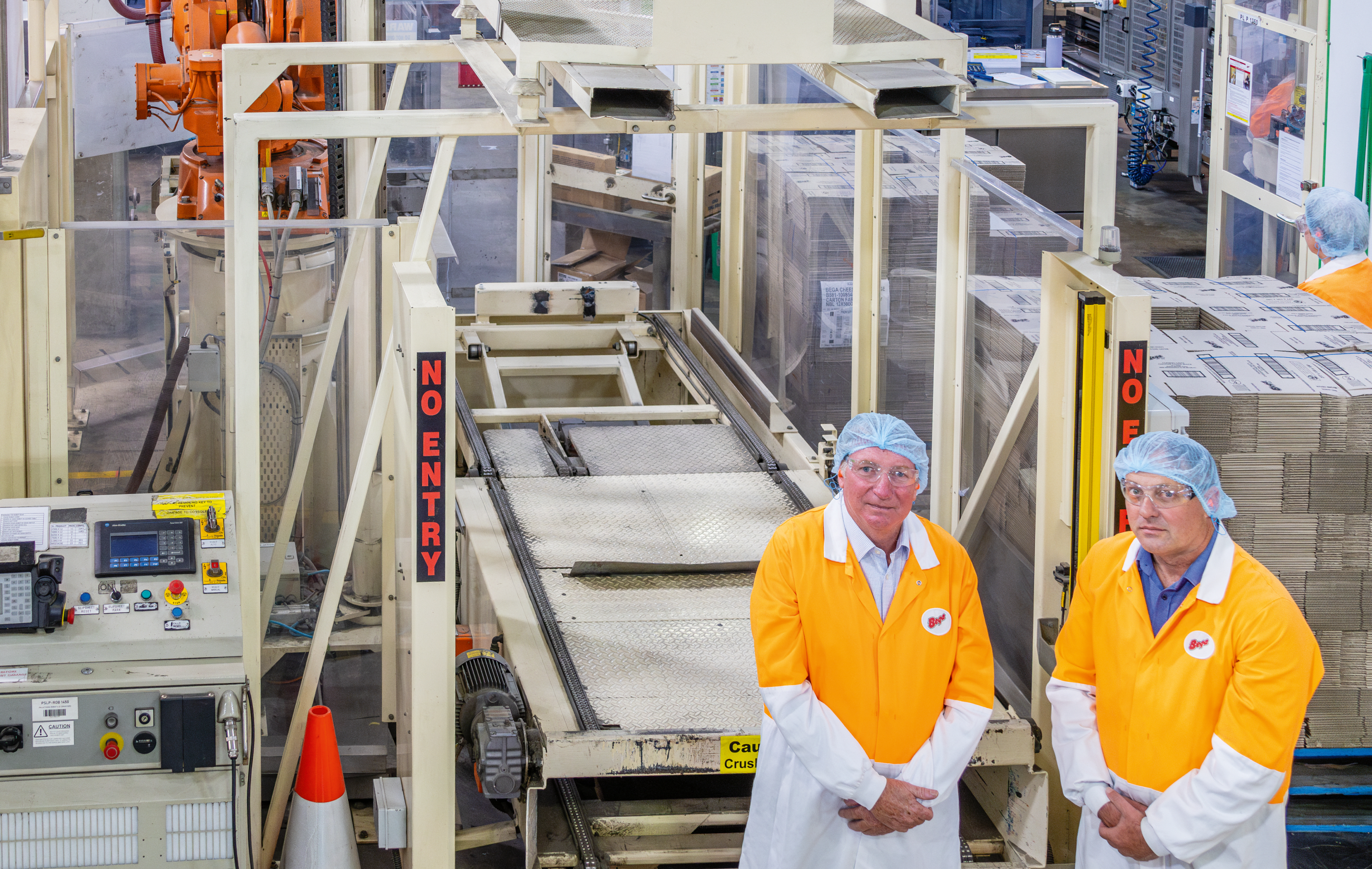 On the factory floor in Bega with site manager Leon Garner.