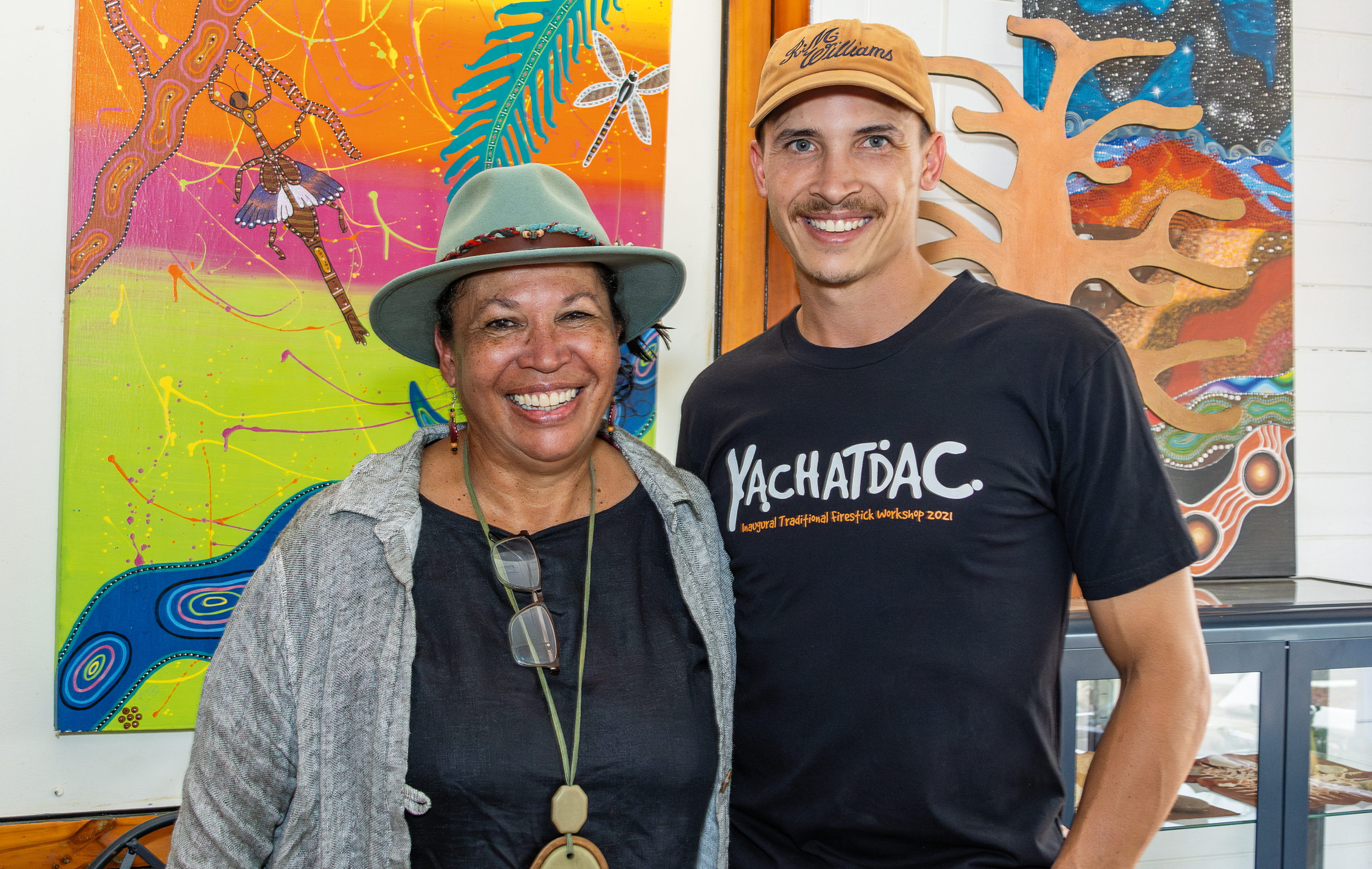 Suzanne and her younger son Ezekial at her gallery in Barcaldine.