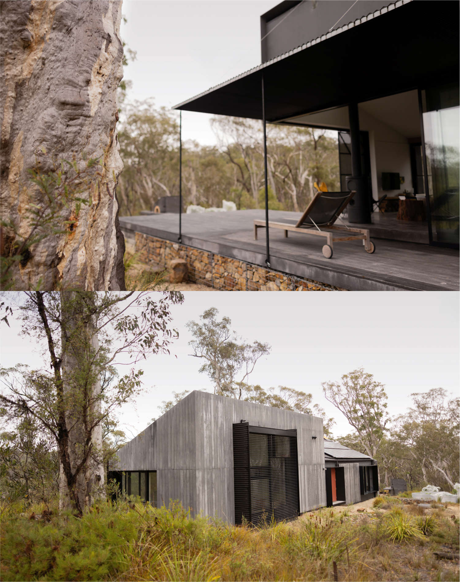  Simon and Kim’s bushfire-resistant house has a fire-proof deck shaded by a shutter-awning that locks down in a fire.