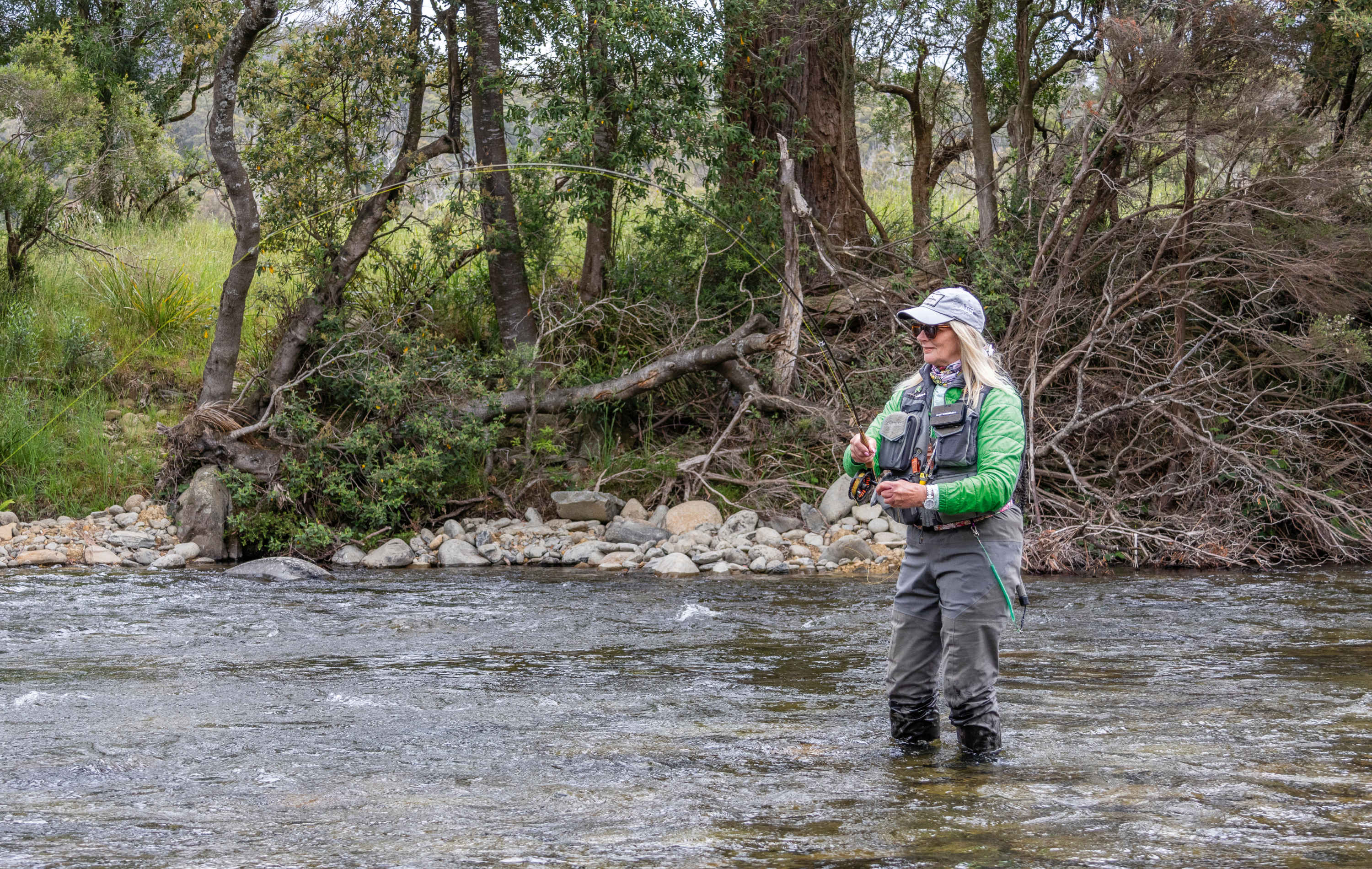  Australian Ladies’ Fly-Fishing team member Jules Stevens fishes in the Meander River.