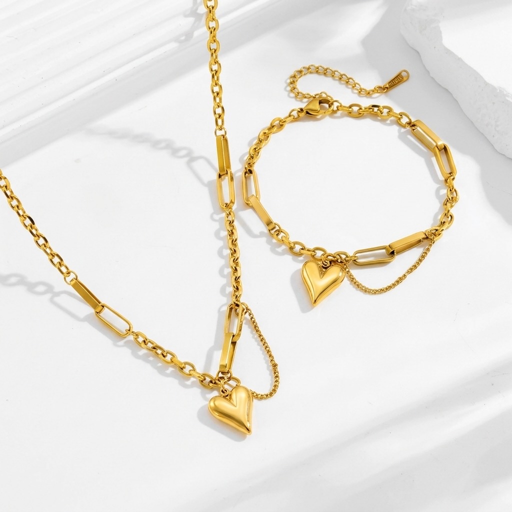 Heart Paperclip Necklace and bracelet (set)