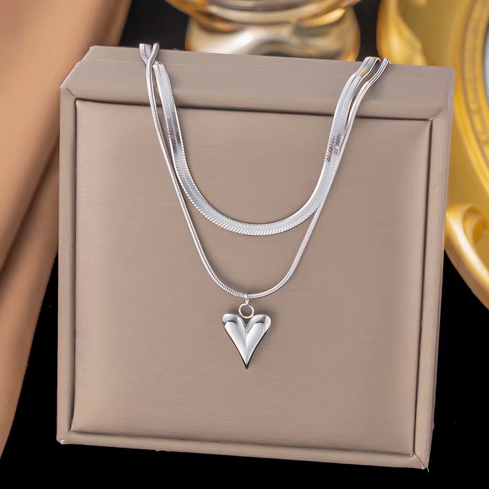 Silver Heart Layered Pendant Necklace