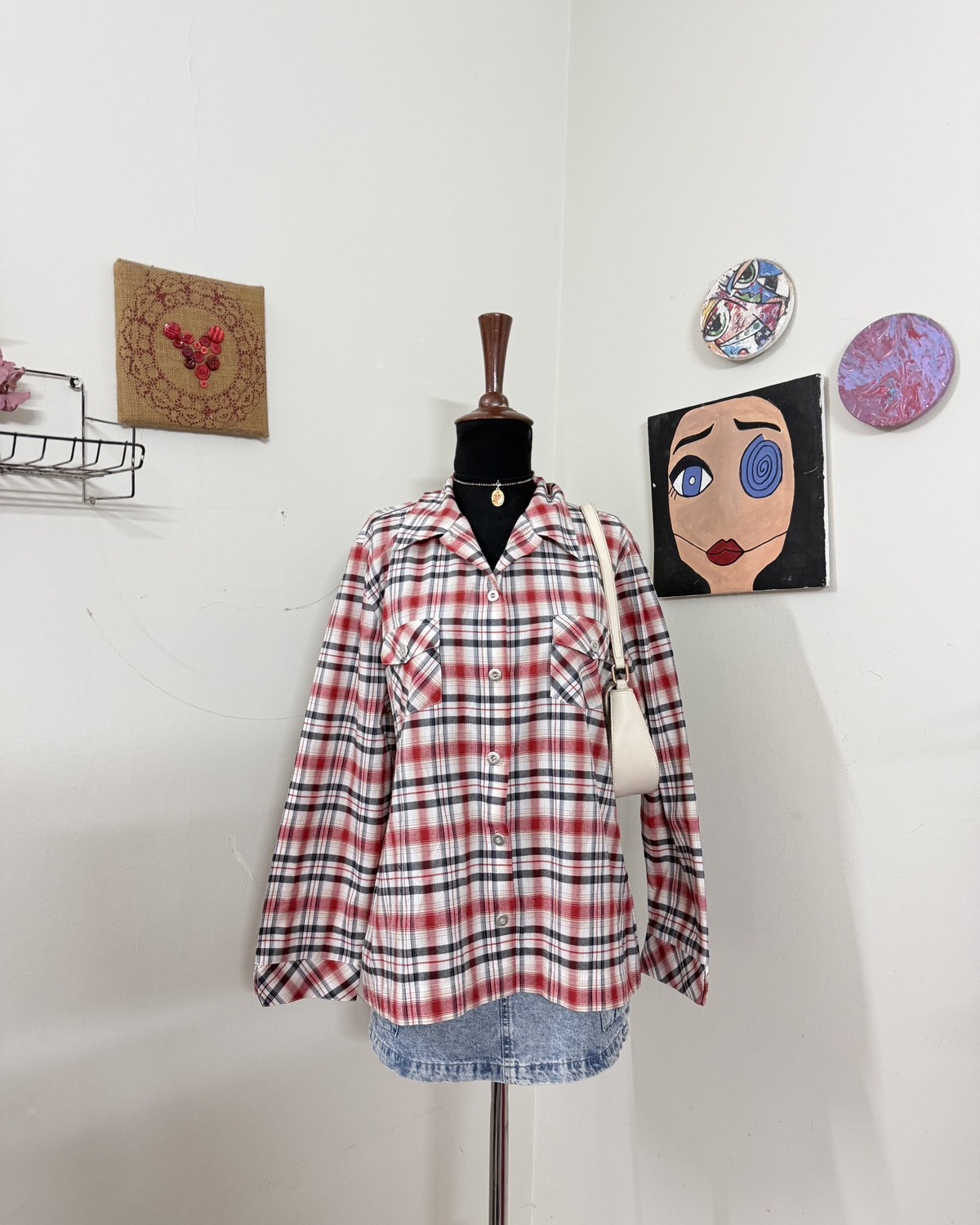 Plaid Half Button Down Shirt