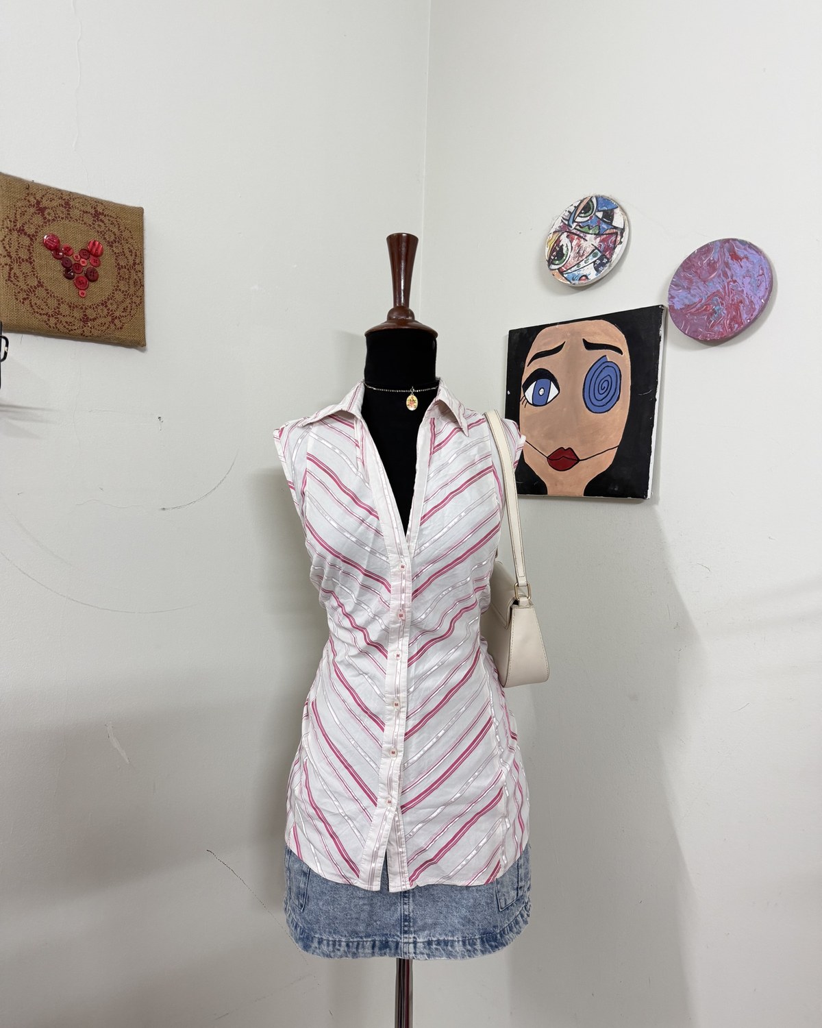 Pink Striped Sleeveless Button Down