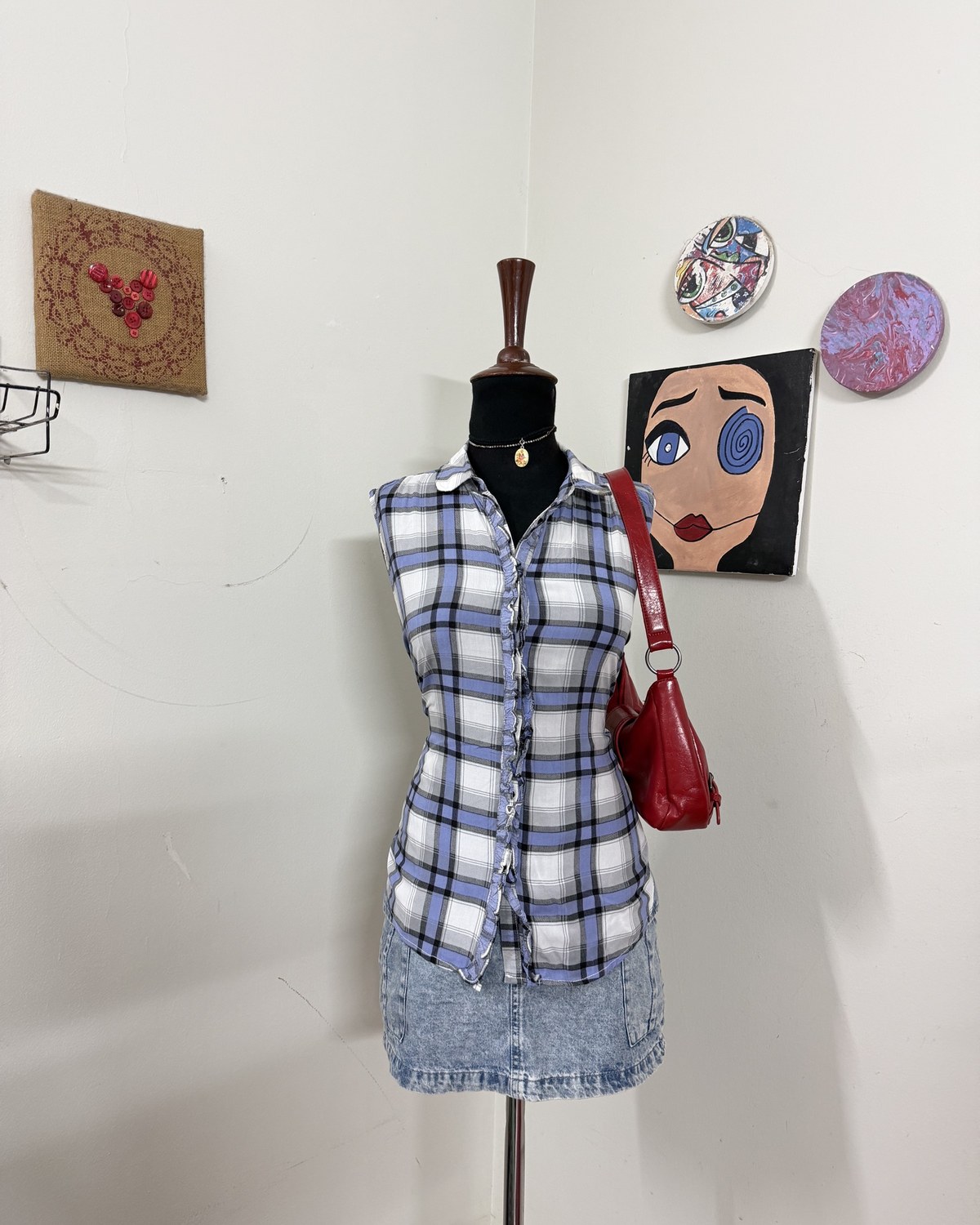 Plaid Sleeveless Button Down