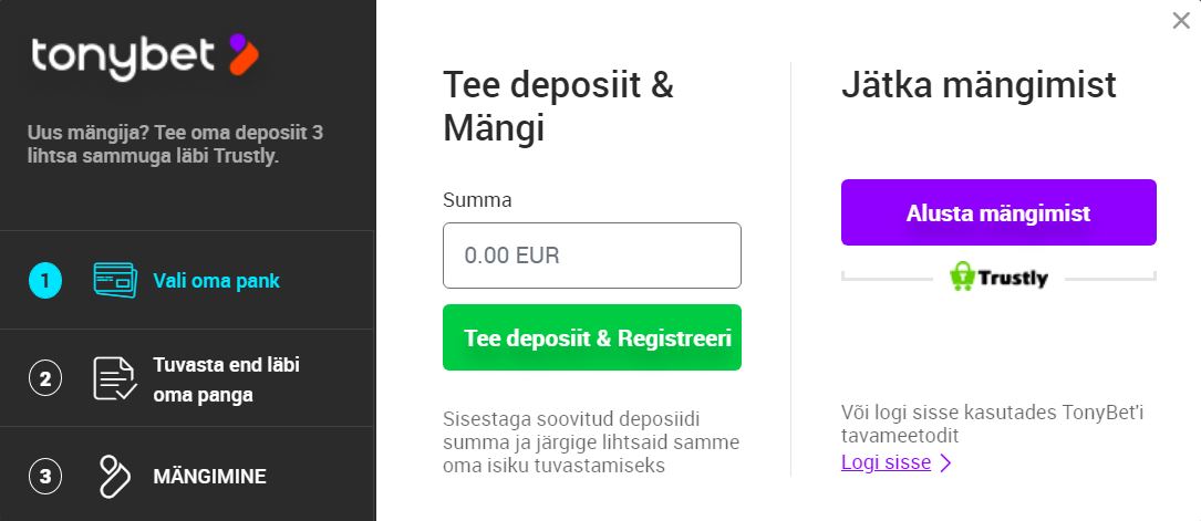 tonybet kiirkasiino maksed