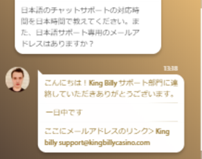 キングビリーカジノの日本語サポート