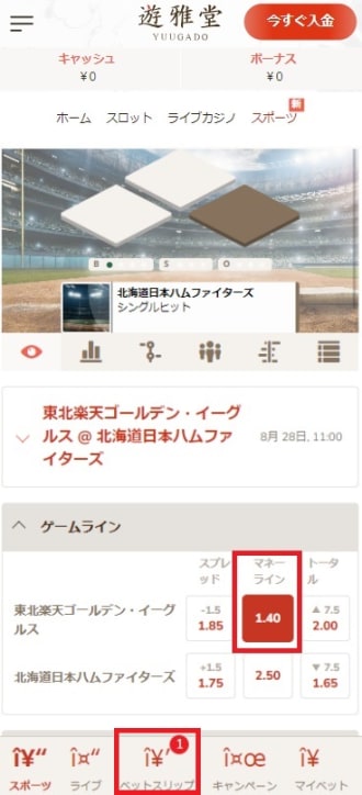 遊雅堂のプロ野球賭け方