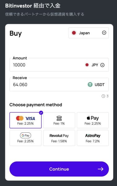 スポーツベットアイオーの仮想通貨購入
