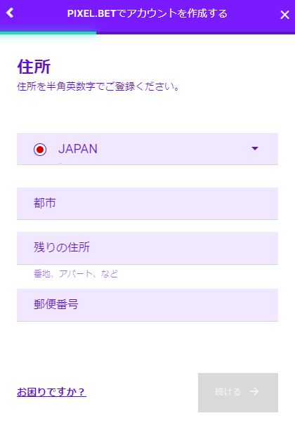 ピクセルベット登録画面2