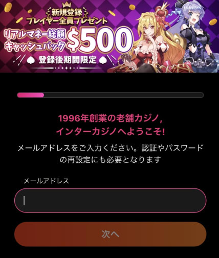 インターカジノの登録方法その1