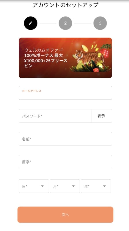 タイガーリッチカジノの登録方法