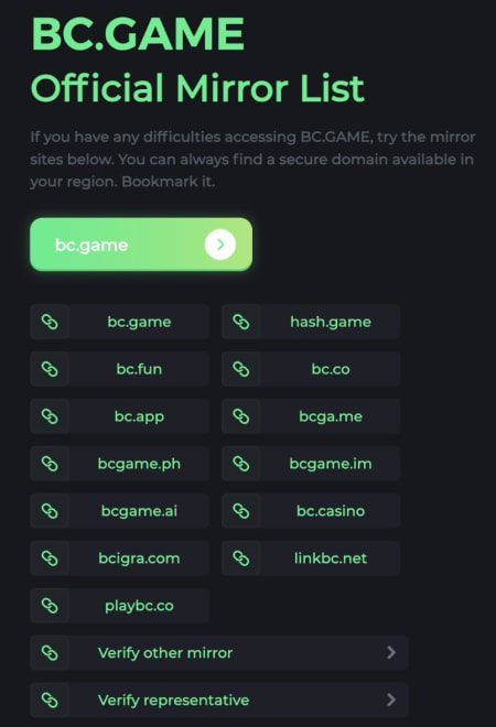 BCgameのミラーサイト