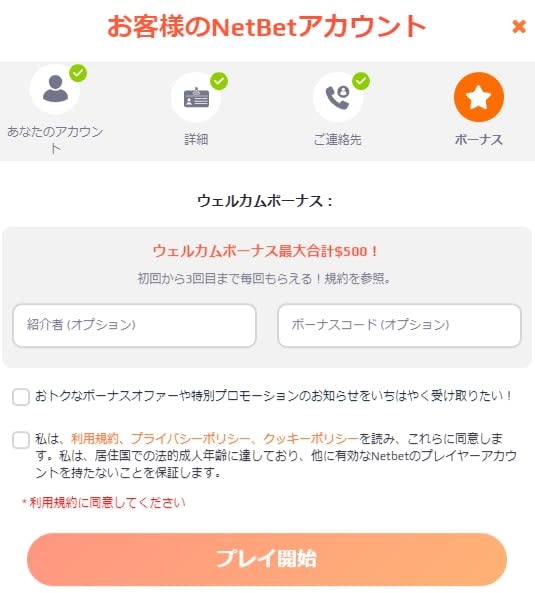 ネットベットの登録画面