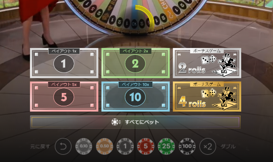 モノポリーライブのベットエリア