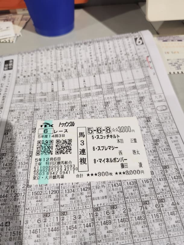 大井競馬第6レースの馬券
