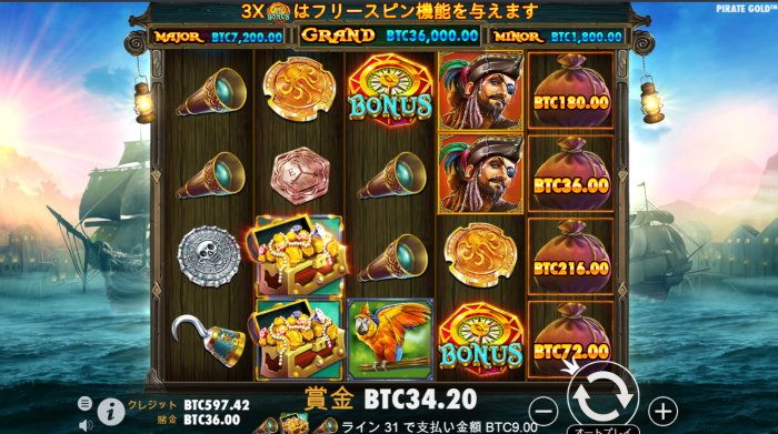 スポーツベットアイオーのジャックポットゲーム「パイレーツゴールド」