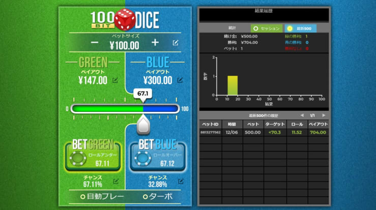 100ビットダイス・ゲーム画面