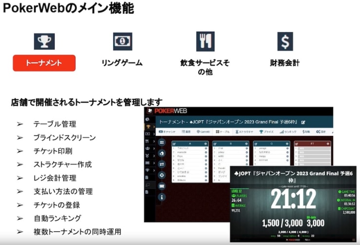 ポーカーウェブのメイン機能