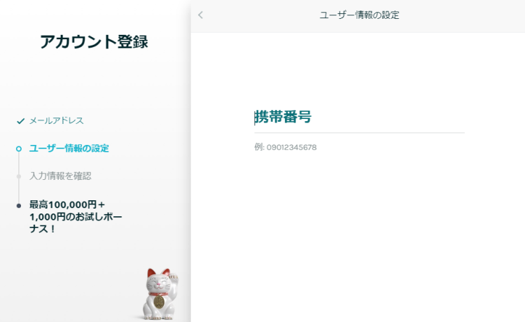ラッキーデイズの登録画面
