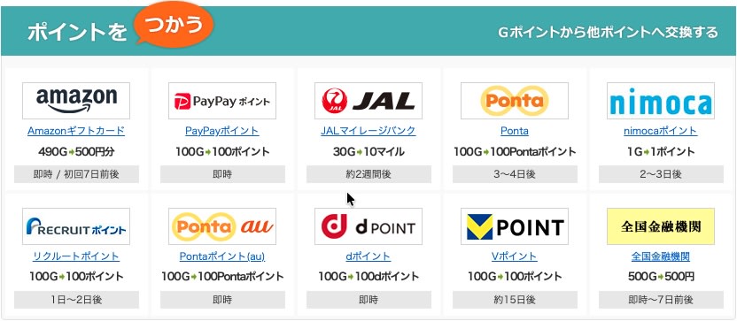 Gポイント交換先