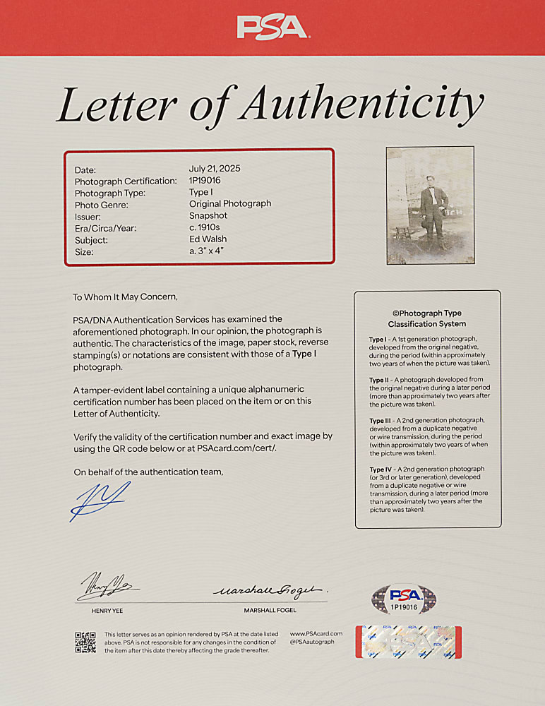 Circa 1910s Ed Walsh Original Snapshot Photograph PSA/DNA Type I