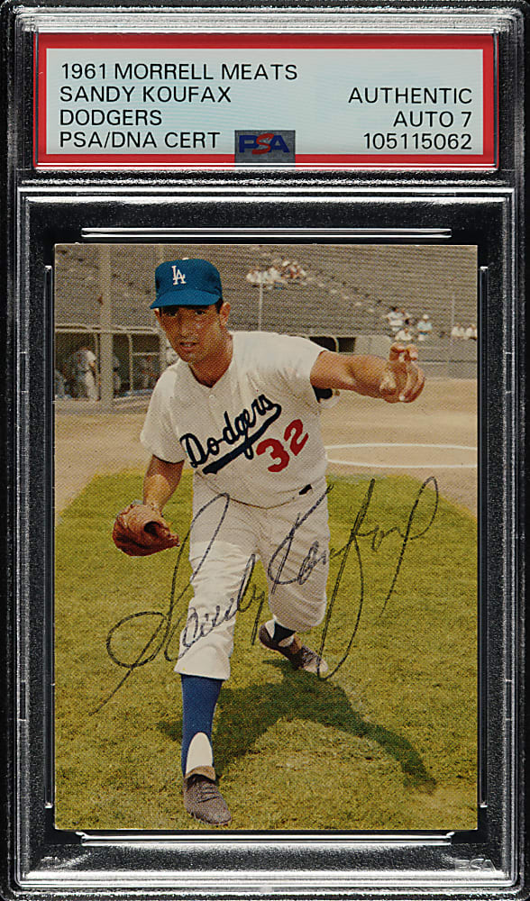 Signed 1961 Morrell Meats Dodgers Sandy Koufax PSA/DNA NM 7 - 1 of 2!