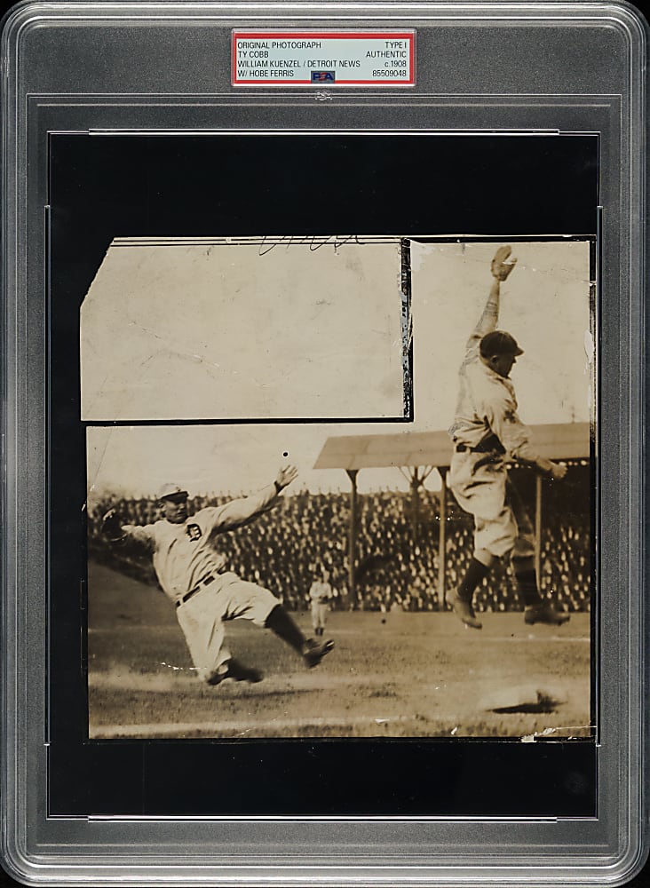 Circa 1908 Ty Cobb Sliding Original William Kuenzel/Detroit News Photograph PSA/DNA Type I