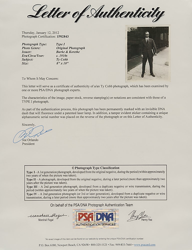 Circa 1910s Ty Cobb Original Burke and Koretke Photograph PSA/DNA Type I