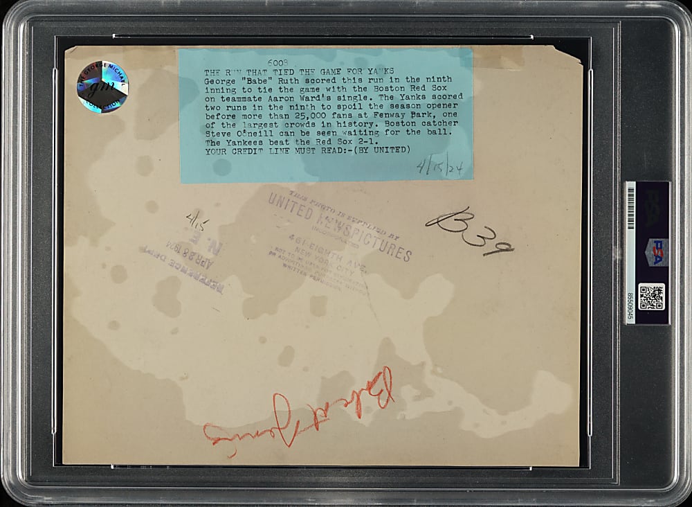 1924 Babe Ruth Sliding Original United Newspictures Photograph PSA/DNA Type I