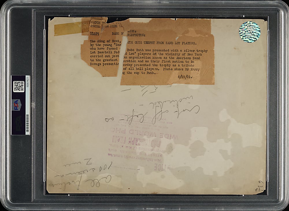 1921 Babe Ruth Davega Trophy Presentation Original Wide World Photos Photograph PSA/DNA Type I