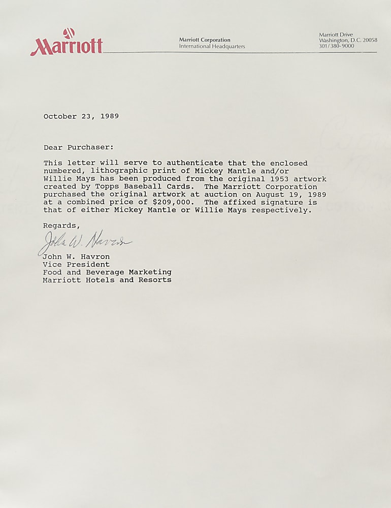 Willie Mays Signed Limited-Edition 1953 Topps Artwork Lithograph