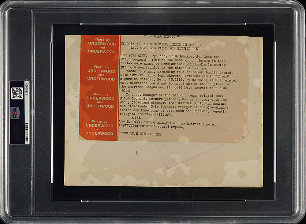 Circa 1926 Ty Cobb (in 1915) Vintage Underwood & Underwood Photograph PSA/DNA Type IV