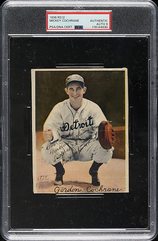 Signed 1936 R312 National Chicle Premiums Mickey Cochrane PSA/DNA MINT 9