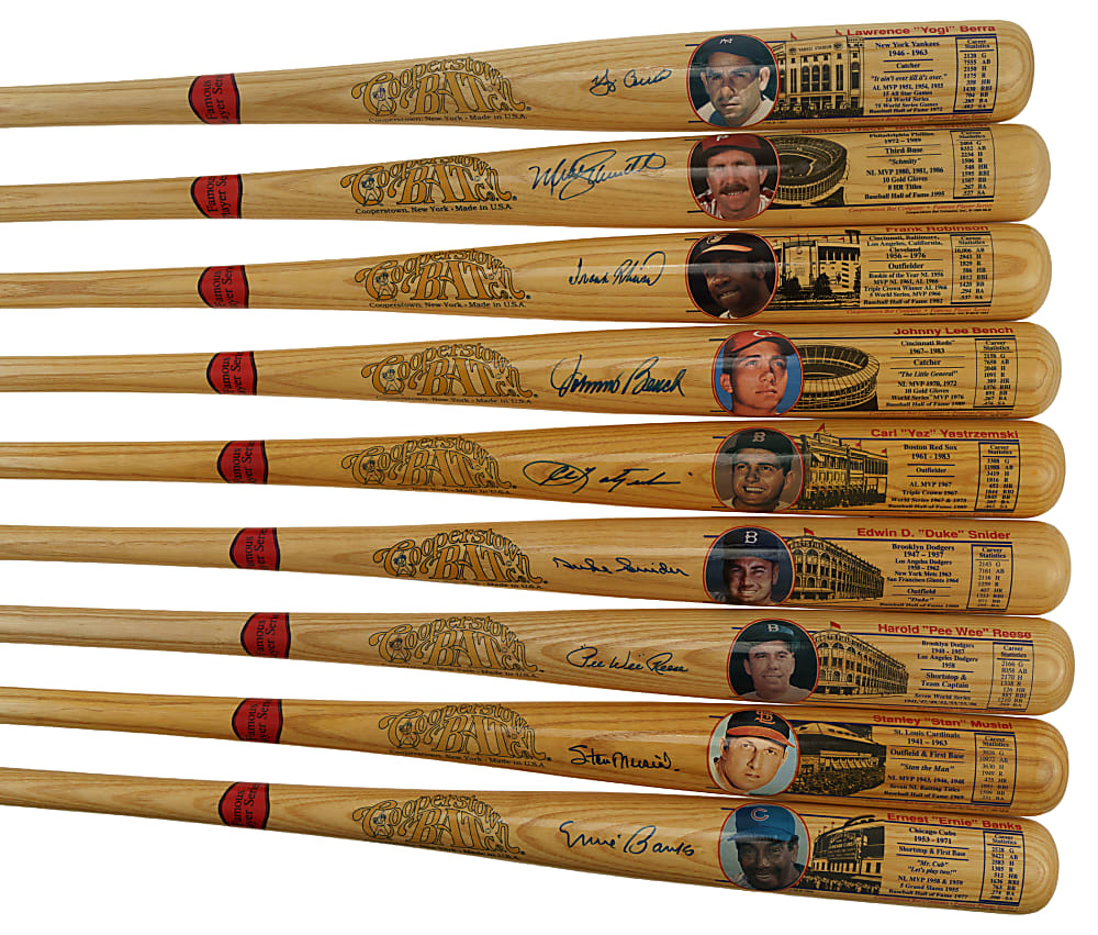Hall of Fame Single-Signed Cooperstown Bat Collection (9) Including Duke Snider, Pee Wee Reese, and Carl Yastrzemski