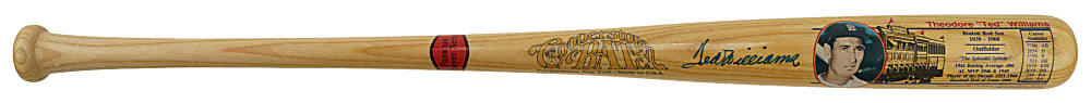 Ted Williams Signed Cooperstown Company Career Stat Bat - JSA