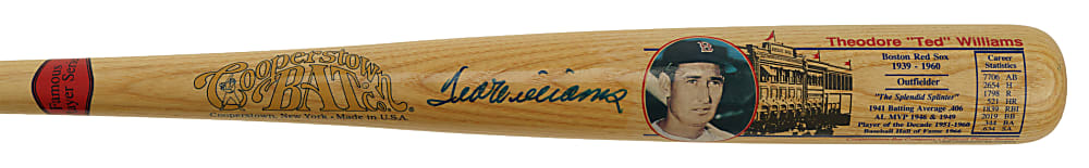 Ted Williams Signed Cooperstown Company Career Stat Bat - JSA
