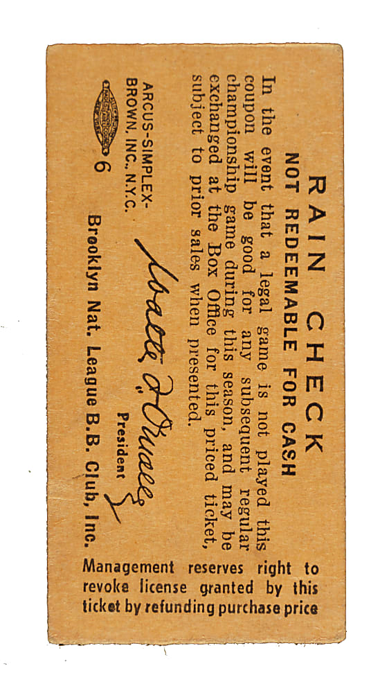 September 7, 1956 Brooklyn Dodgers (vs. New York Giants) Ticket Stub - Jackie Robinson Career Hit #1500 and Willie Mays Home Runs #144 and 145
